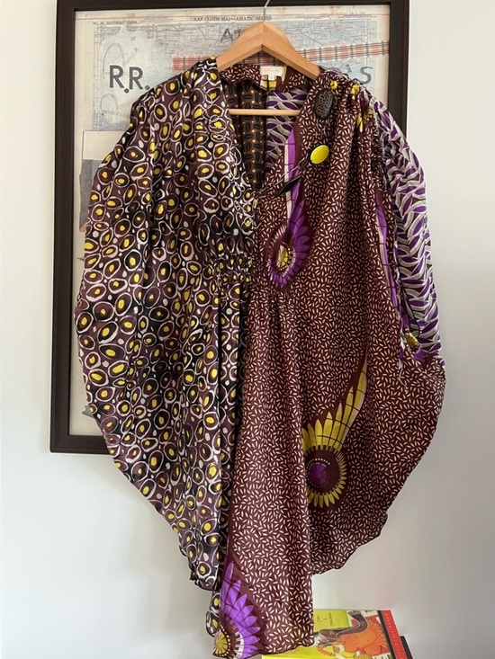 Emamo Dresses & Skirts - 100% Silk Emamo Italy Patchwork-Print Beaded Kaftan Dress Cover-Up S/Freesize